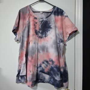 Lane Bryant Livi Active Pink and Gray Tie-Dye Short Sleeve Top Size 22/24